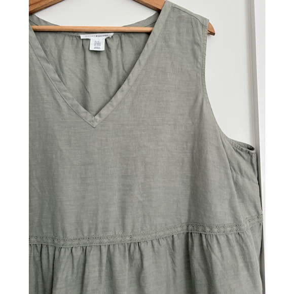 LUCKY BRAND Linen Tiered Sleeveless Mini Tunic Dress Sage Green Crochet Boho 2X - Picture 4 of 7